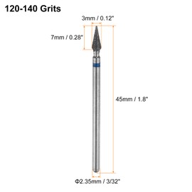 sourcing map 6pcs 120-140 Grits Diamond Grinding Bit 3mm Tapered Head 2.35mm Shank 7mm Length Stone Sanding Drill Bits Rotary Tool for Ceramic Glass Nails Grinding Polishing