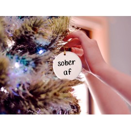 SpreadPassion Sober Af Ceramic Ornament - Christmas Decorations - 3" Circle
