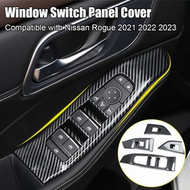 XITER 4PCS Carbon Fiber Style Window Switch Panel Cover Door Armrest Cover Window Lift Trim for Nissan Rogue 2021 2022 2023 2024 2025 Interior Accessories