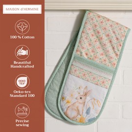 Maison d'Hermine Double Oven Mitts 100% Cotton 7"x35" Double Oven Mitt BBQ Cooking Gloves with Loop, Baking, Grilling, Home, Handling Hot Pans- Easter Decorations Spring/Summer (Easter Dew)