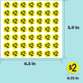 Garage Sale Stickers,Yard Sale Price Stickers, $2 Pre-Printed Labels, 3/4 Inch Round, 1470 Pack,Fluorescent Yellow