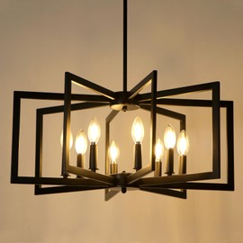 WBinDX 8-Light Black Chandelier for Dining Room, Geometric Modern Farmhouse Chandelier Lighting, 25.6" Metal Iron Hanging Light Fixture for Living Room Foyer Stairway Bedroom