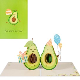 3D Birthday Card,Lovely Pop Up Avocado Card with Balloons and Gifts,Includes Envelope