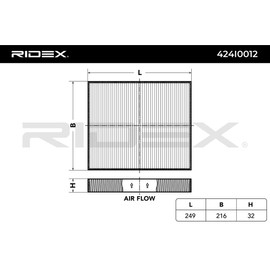 RIDEX Cabin Air Filter 424I0012 Polo (9N_) Polo Hatchback (6R1, 6C1) 246, 252 mm