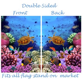 ShineSnow Exotic Blue Summer Ocean Sea Turtle Underwater Life Coral Reef Fish House Flag 28" x 40" Double Sided Polyester Welcome Yard Garden Flag Banners for Patio Lawn Home Outdoor Decor