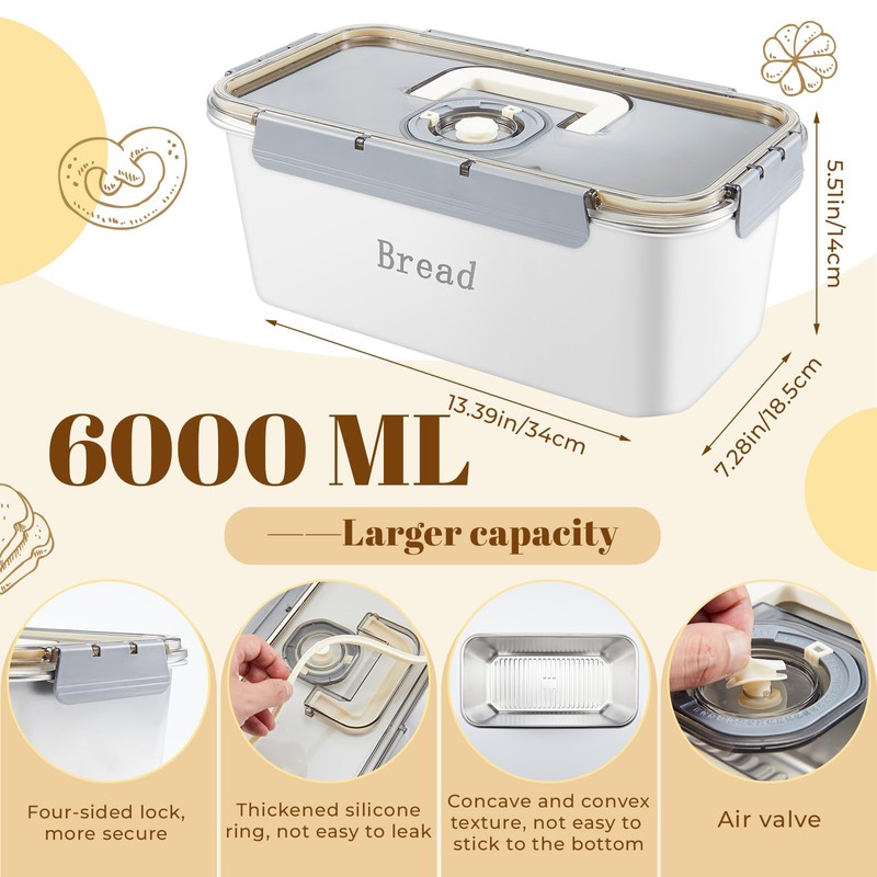 FoldTier 1 Pcs Large Stainless Steel Bread Container with Lid,