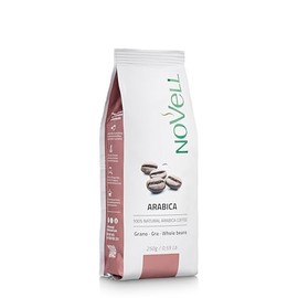NOVELL - Caffè naturale 100% Arabica in grani 250g | Chicchi naturali per un'esperienza gourmet premium | Facile da usare con valvola unidirezionale | Arabica sostenibile