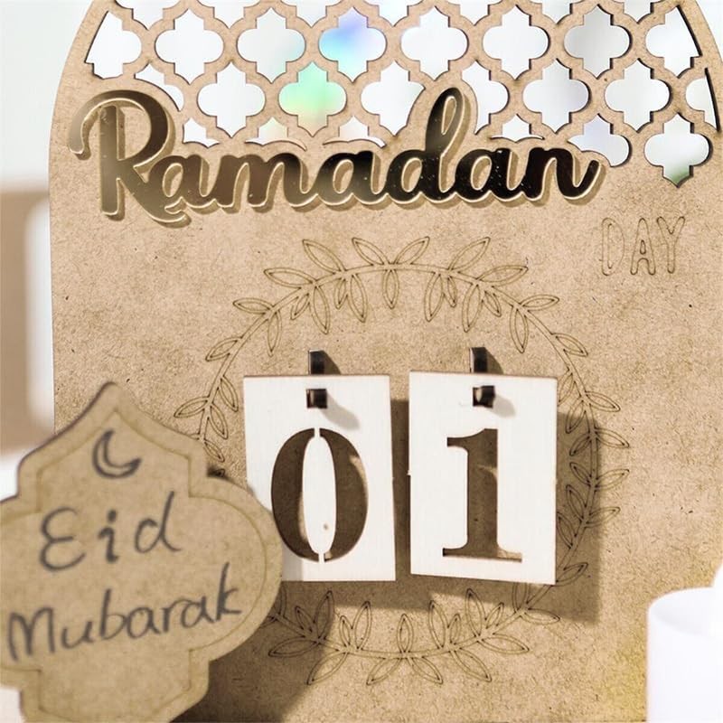 Wooden Eid Ramadan Countdown Calendar Ornament DIY Wood Crafts Party