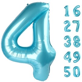 Light Blue Number 4 Balloons 40 Inch Big Foil Number Balloons Giant Balloon 14th 24th for Boys Girls Baby Shower Anniversary Decorations, Photo Backdrop Props