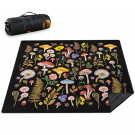 Mushroom Picnic Blankets Waterproof Foldable Picnic Outdoor Blanket 80"x 80" Picnic Mat 3-Layer Thicking Outdoor Foldable Blankets Sandproof Lightweight Beach Blankets with Strap Machine Washable