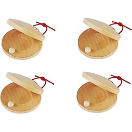 Wooden Castanet, Percussion Instrument - Hand Finger Castanets, Wood Castanets Classroom DIY Rhythm Music Musical Instrument 4Pcs