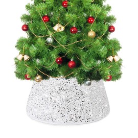 LACGO Christmas Tree Collar Skirt, Glitter Sequins Xmas Tree Base Collar for Christmas Decor Rustic Christmas Tree Stand Cover Ring for Winter Holiday Party Christmas Supply, 60cm/24inch(White)