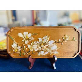 DIY Filigree Enamel Painting, DIY Cloisonne Kit, Decor Your Own Wood Tray, Home Decorative Tray, Pre-Drawn Painting for Adults (Magnolia Flowers)