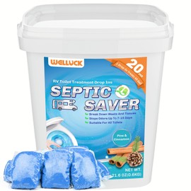 WELLUCK 20 Packs RV Toilet Treatment Drop Ins, Black Tank Deodorizer for Camper, Marine Portable Toilet, Break Down Waste and Tissue, Septic Tank Treatment, Kit for 20 Week (Pine&Cinnamon)