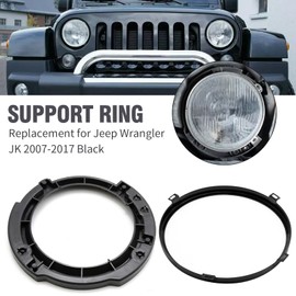 Hoypeyfiy 7 Inch Round Headlight Mounting Retaining Bracket Ring Set Replacement for Jeep Wrangler JK 2007-2017 Front Left and Right Headlamp Mount Bracket Kit with Headlight Metal Ring