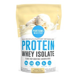 Portions Master CFM Whey Isolate Protein Powder, 2 LB, 23g Low Carb, Low Fat, Cold-Processed, Fast Absorbing, Muscle Growth & Recovery Support (Vanilla Ice Cream)