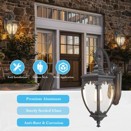 Starcurin Modern Exterior Wall Light Fixtures, Outdoor Wall Mount Lights with Seeded Glass for House Porch Lights, Matte Black Outdoor Sconces for Halway Patio Porch Entryway Garden, Small