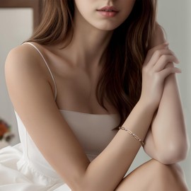 shinelab Paperclip Bracelet for Women Couple Bracelets with CZ Chain Strand Jewelry for Men_7.5inches