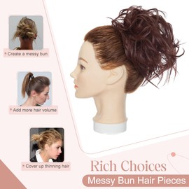 Messy Hair Bun Chignons Synthetic Hair Extensions Wavy Donut Updo Scrunchy Curly Hairpieces Dark Auburn