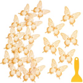 Trandraft 20 Pcs Non Slip Bathtub Stickers Butterfly Shower Stickers Anti Slip Adhesive Butterfly Decals Treads Bathtub Stickers Applique with Scraper for Bathtub Pools(Gold,Butterfly)