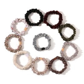 Hair Ties Silk Satin Scrunchies - Small Mini Thin Elestics Ponytail Holder Hair Bands Skinny Scrunchy For Thick Curl Hair No Crease Hair Ties Soft Accessories No Hurt Your Hair for Women and Girls