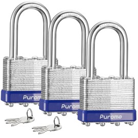 Puroma Lock 3 Pack Padlocks, 1-1/2” Long Shackle Heavy-Duty Locks with 6 Keys, 40mm Hardened Steel Keyed Alike Padlocks for Sheds, Gates, Fences, Toolbox, Outdoor and Indoor Use（Silver）