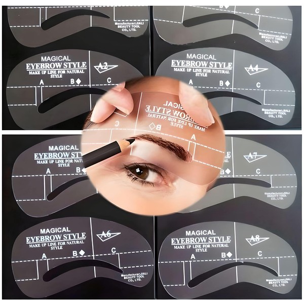 8 different eyebrow stencils for eyebrow shapes and eyebrows thickening, position of eyebrows