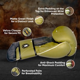 Norris Boxing Store 10 oz Sparring Gloves - Premium Boxing Gloves Men & Boxing Gloves Women with Anti-Shock Padding - Boxing Equipment for Training, Muay Thai, Kickboxing & Martial Arts (Green)