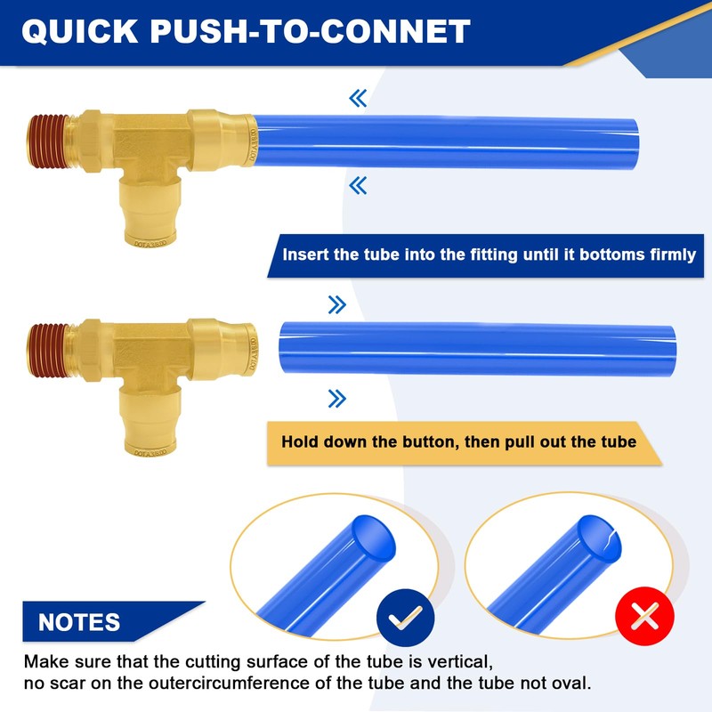 Daptemn DOT Brass Air Line Fittings, 3PCS 3/8" OD Tube