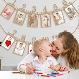 WUMZIRA Photo Banner Birthday Decoration for 1 to 12 Months Baby First Birthday Photo Garland Birthday Decoration Hanging Wall Decoration Kraft Paper for Boys Girls Party Decor