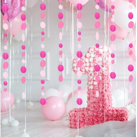 MIAHART 52 Feet Circle Dots Garland Lavender Paper Garland for Birthday Bridal Wedding Baby Shower Christmas Valentine Day Lilac Theme Party Decorations (Pink)