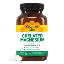 Country Life, Chelated Magnesium 250mg, Supports Bone and Immune Health, Daily Supplement, 90 ct