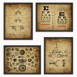 Framed Optometry Wall Art Ready to Hang Vintage Eye Chart Art Prints Human Eye Anatomy Office Decor Gift for Optician Medical Ophthalmology Wall Decor