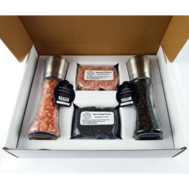 Himalayan Pink Salt & Black Pepper Grinders by Royal Chef House - Pre-filled with Himalayan Rock Salt and Pepper - Premium Glass and Stainless Steel Salt Mill and Pepper Mill