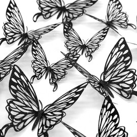 Butterflies 3D Wall Decoration, CAYUDEN 24 Pieces 3 Sizes Black Butterflies Wall Decoration 3D Butterflies for Sticking Wall Sticker Butterflies for Wall Room Wedding Party Decoration