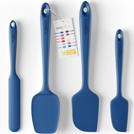 BakeRoyal Silicone Spatula Set - 4-Piece Rubber Spatulas Silicone Heat Resistant 600°F for Everyday Task - Seamless Design Kitchen Spatulas for Nonstick Cookware - Royal Blue