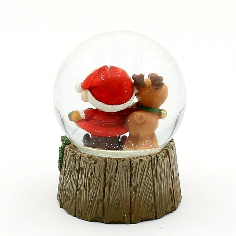 Snow Globe Santa Claus Christmas Elf with Reindeer on Wooden