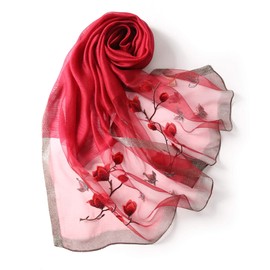 WEIGEER Silk Scarf Women Seidenschals Damen Shawl Satin Natural Pure Hijab Thin Masks Silk Cloth Luxury Binder Senior Handmade Seidentuch Damen Muslin Lotus Beach Scarf Red 180 * 70CM
