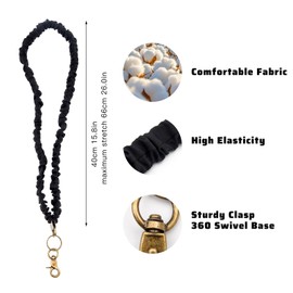 2 Pack Stretchy Scrunchie Lanyard for ID Badges Keys Retractable Cute Neck Elastic Breakaway Lanyard for Teacher Women Girls (Black)