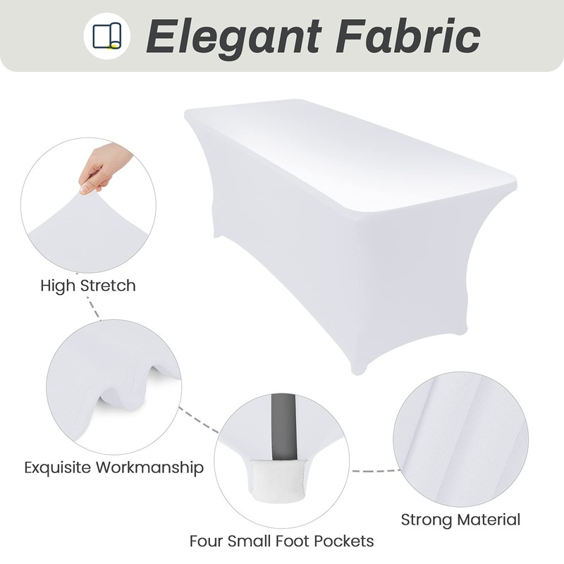 Asnomy 8Ft White Table Cloths for Parties Spandex Party Fitted