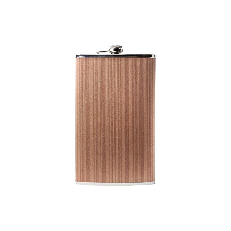 Maxam Jumbo Stainless Steel Flask, Large Drinking Flask, Wood Wrap,