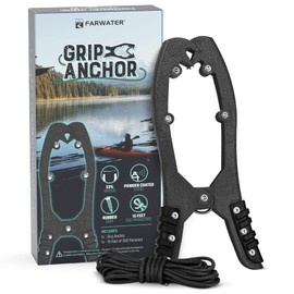 FARWATER Canoe Anchor Grip - Boat, Float Tube & Kayak Fishing Accessories, Kayaking Equipment - Brush Clamp Anchor with Teeth - Gripper with 15ft Paracord - Rubber Grips - Coated Steel -