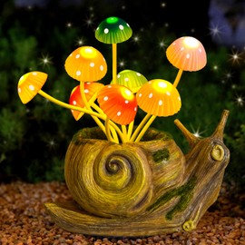Luces solares de jardín, luces solares para exteriores, estatuas de jardín de caracol con hongos, regalos únicos para mamá y mujer, día de la madre, decoración de jardín de resina, decoración de