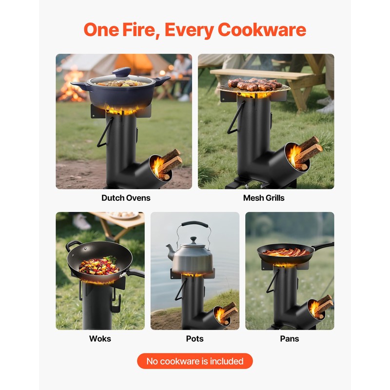VEVOR Camping Rocket Stove, Wood Burning Portable Rocket Stove with