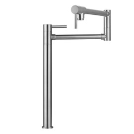 WOWOW Pot Filler Faucet Deck Mount Over Stove, Solid Brass Pot Filler Brushed Nickel Kitchen Folding Faucet with Stretchable Double Joint Swing Arm (Modern Style, Brushed Nickel)