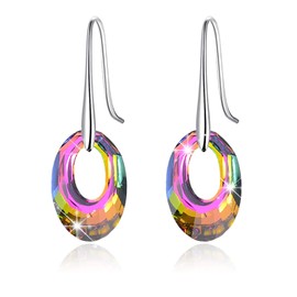 925 Sterling Silver Earrings for Women Austria Crystals Oval Shape Drop Dangle Earrings Valentine¡®s Jewelry Gift Birthday Gift (Rainbow Crystal Earrings)