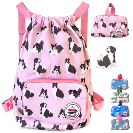 Packable Waterproof Drawstring Backpack for Kids – Foldable Lightweight. Travel Gym Beach Swim Bag for Boys Girls (Puppy)