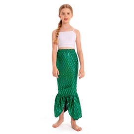 color cosplayer Girls Sparkle Little Mermaid Fish Tail Skirt Dress Up Costume Birthday Beach Party Clothes