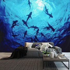 FENDROM Shark Tapestry Undersea Deep Abyss With Blue Sunlight Tapestry Wall Hanging Ocean Animals Tapestries for Bedroom Living Room Dorm Party Decor