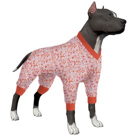 LovinPet Dog Onesies for Large Dogs, UV & Post Operative Protection Dog Apparel, Coverage Dog Jumpsuit, Stretchable Mindful Small Dots Light Pink Prints Pajamas for Big Dogs XL